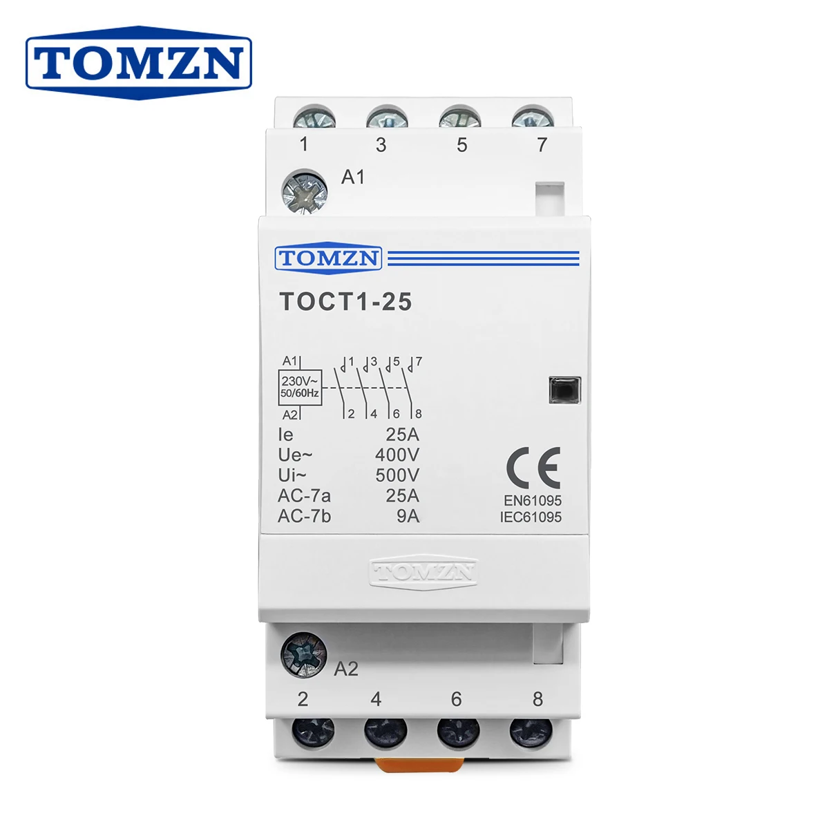 TOMZN TOCT1 4P 25A 2NC2NO 4NC 4NO 220V/230V 50/60Hz DIN Rail Household AC Modular Contactor