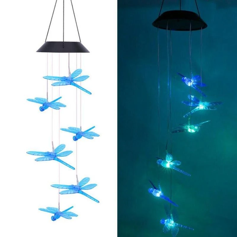

Ветряная колокольчик Dragonfly на солнечной батарее, светодиодный светильник для улицы, сада, настенный подвесной колокольчик, меняющий цвет, праздничная лампа для газона, для внутреннего двора