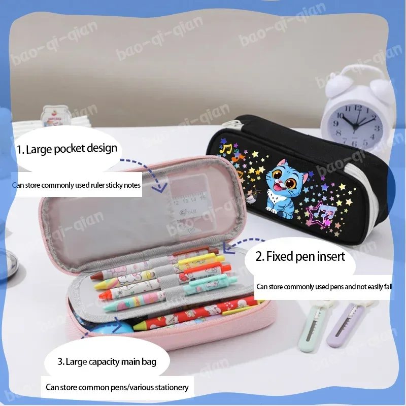 kpop Demon Hunters Oxford Cloth Student Pencil Box Lumi Mila Hunter Multi-layer Pencil Bag Pink Blue Black Whit - view 5