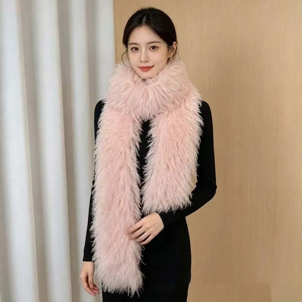 Thick Faux Fur Scarf Soft Double Sided Fluffy Winter Shawl Elegant Look Skin Friendly Long Plush Muffler Holiday Gift
