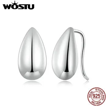 WOSTU-pendientes de gota de agua brillantes para mujer, de Plata de Ley 925, oro de 18K, aretes en forma de lágrima, Pendientes simples de Euro, regalo de joyería