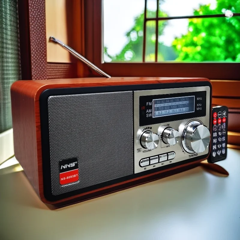 

NS-8093BT Retro Wooden Radio Antenna FM AM SW Multi-band Wireless Home Radios Bluetooth Speakers with Remote Control USB TF Slot