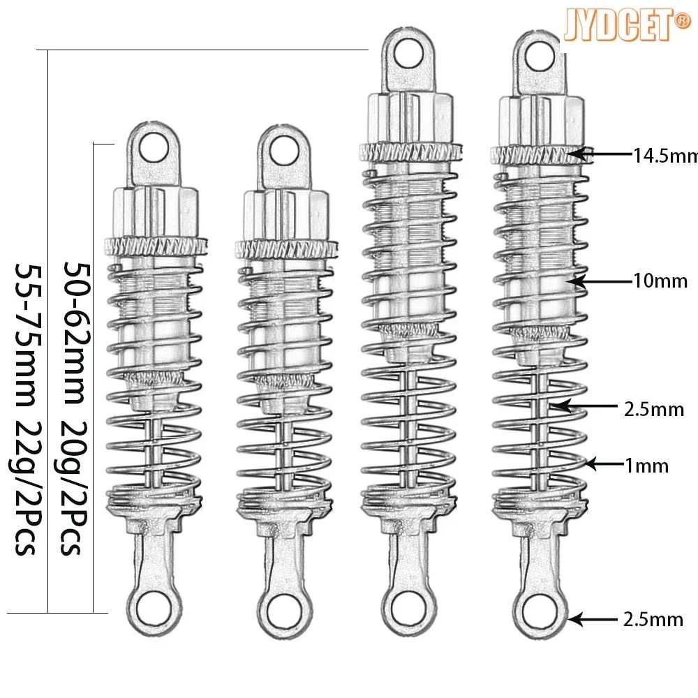 Aluminum Front 50-62mm Rear 55-75mm Oil Shock Absorber for 1:12 RC Car Wltoys K959 L959 L969 L979 L202 L212 L222