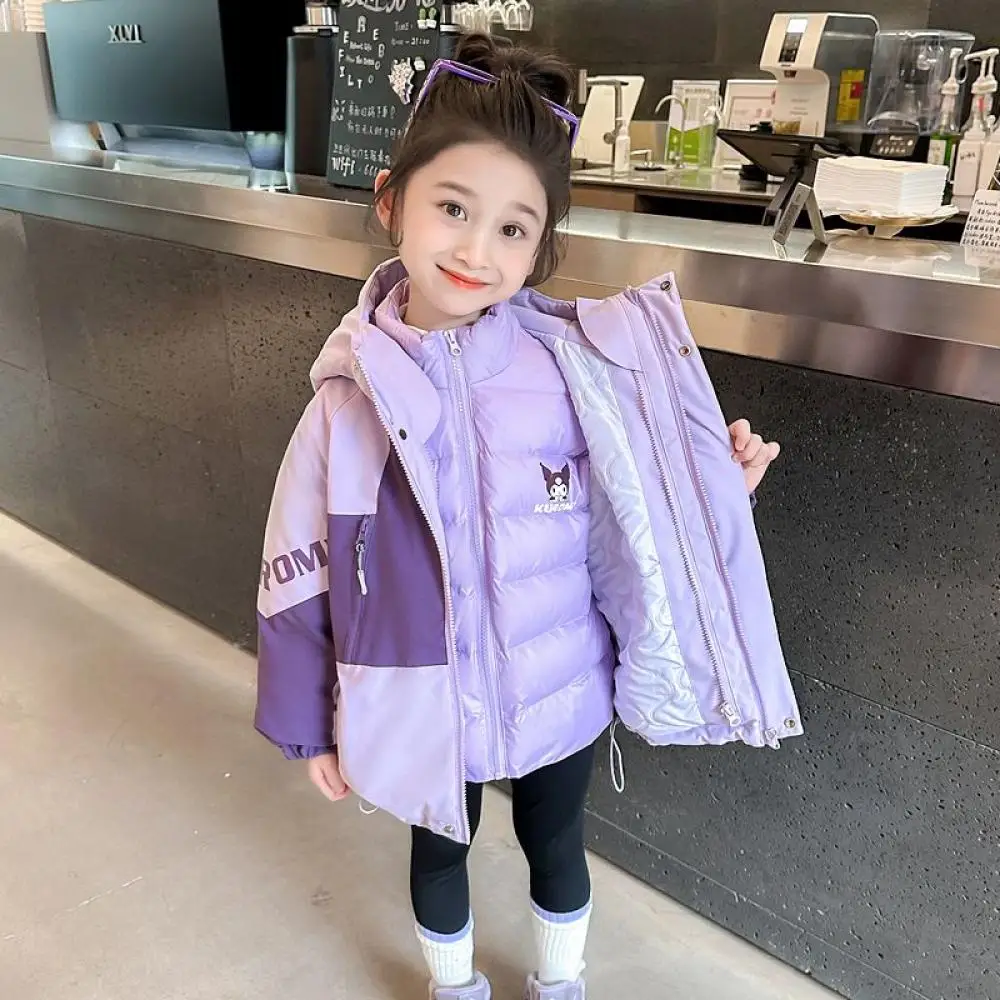 Sanrio Kuromi Girls Winter Jacket Down Coat Kids Warm Tops Coat Casual Outerwea Thickened Kawaii Cotton Coat Children's Clothing