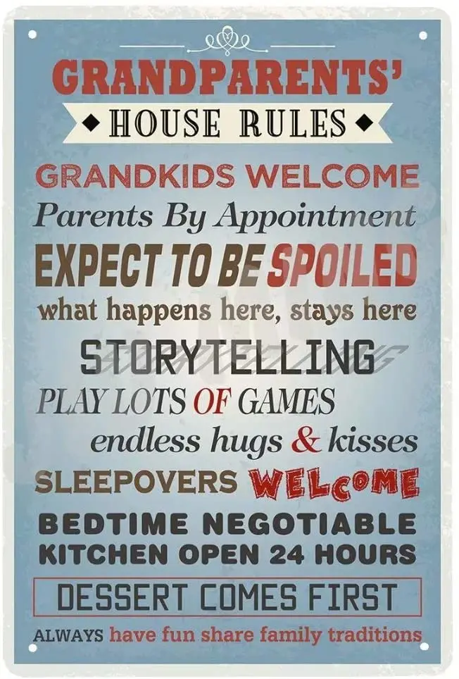 

Grandparents House Rules Metal Print Decorative Wall Art Sign Plaque 8"x12" Funny Metal Tin Sign Welcome Sign