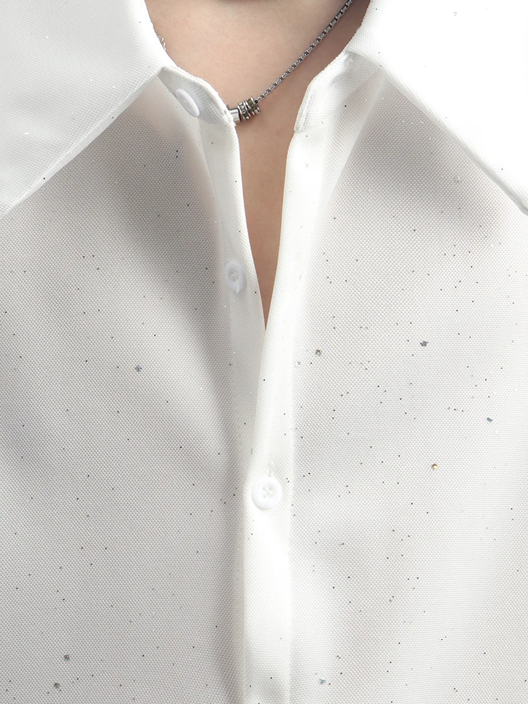 Korean Fashion Trendy Men's High-End Sequin Long-Sleeve Shirt Handsome  Casual Versatile Turn-Down Collar Long-Sleeve Shirt