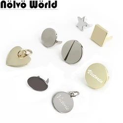 Heart/Round/Star Shape Metal Labels Logo Text Tag For Handmade Shoes Bags Customize Personalized Brand Name Plate Accessories