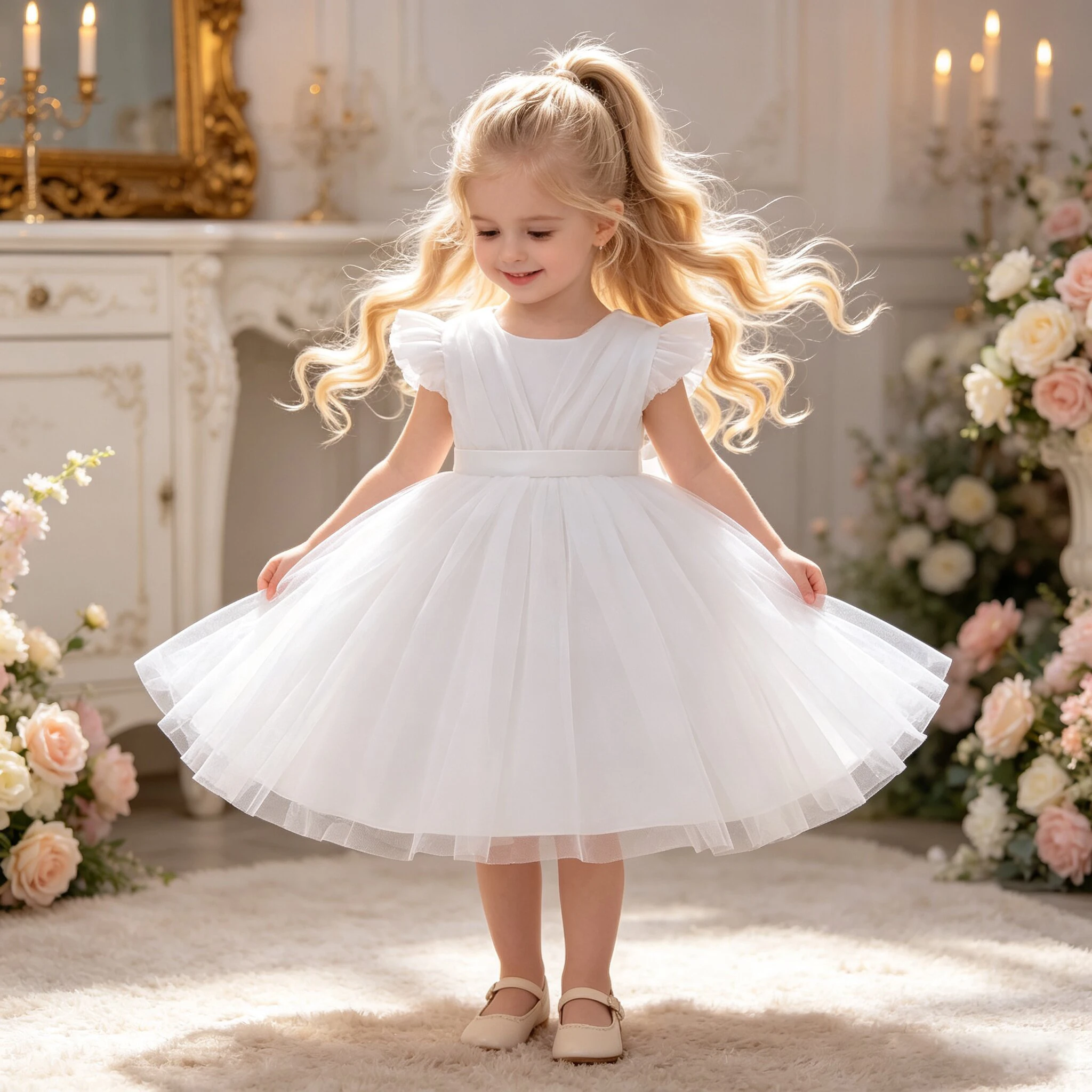 Kleinkind Schleife Weiß Taufe Party Baby Mädchen Kleid Fliegenärmel 1. Geburtstag Hochzeit Prinzessin Kleider Tutu Spitze Abend Kinderkleidung