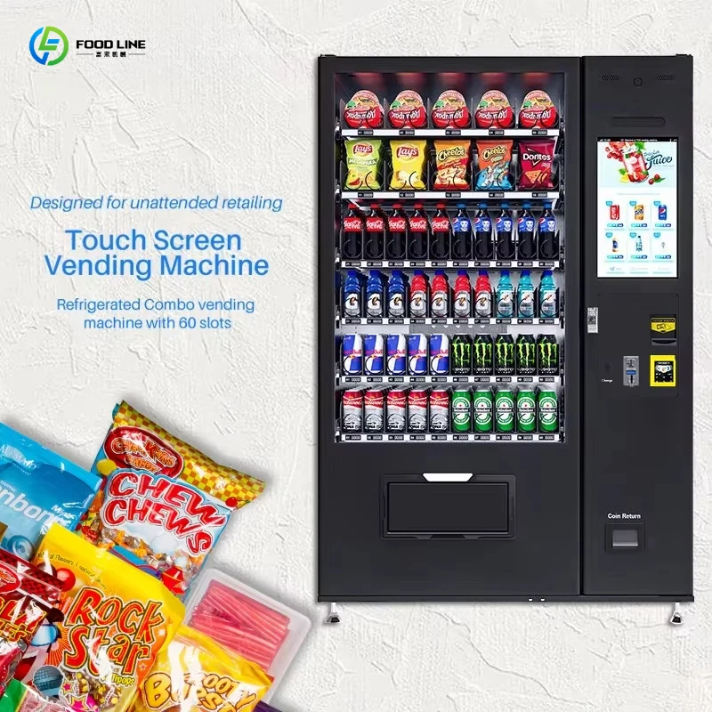 Smart Commercial Snack Drink Beverage Combo Vending Machine Refrigerated Touch Screen Card Payment
