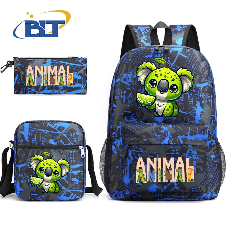 Cute Fruit Animal Print Student Backpack Set, Youth Shoulder Bag, Lápis Bag, Presente para crianças, 3 pcs