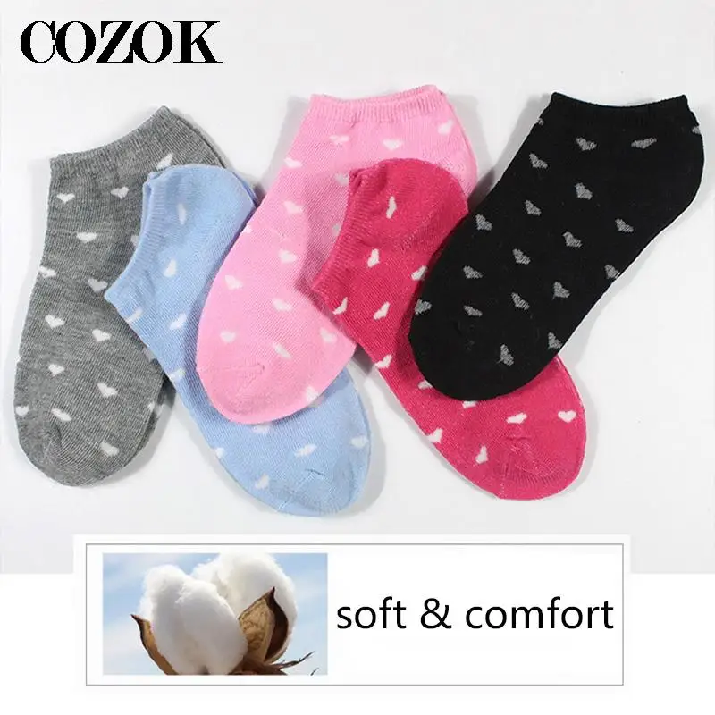 10pcs= 5 Pairs Women Peach Love Heart Invisible Sock Slippers Female Lady Summer Casual Fashion Shallow Mouth Short Ankle Socks