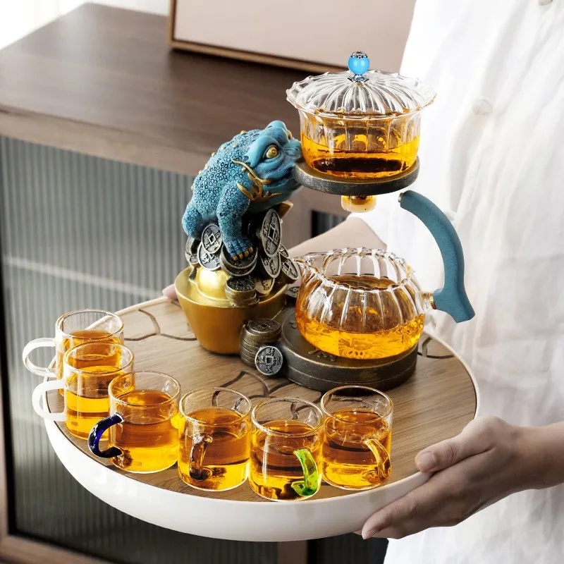 Automatic Tea Maker Tea Toad Shape Teapot Pu\'er Oolong Teapot And Cup Set Heat-resistant Glass Teapot Holder Base Chinese Teapot