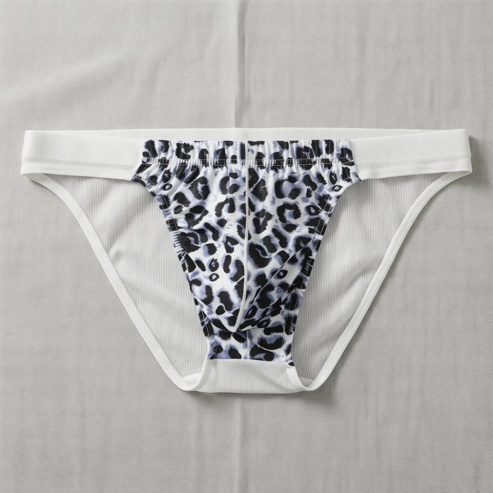 Unterhosen, Dessous, Leopardenmuster, Dreieckige Slips, Atmungsaktives Netzmaterial, Dünne Herren-Slips, Niedrige Taille, Transparente Unterwäsche für Männer – Detail 11
