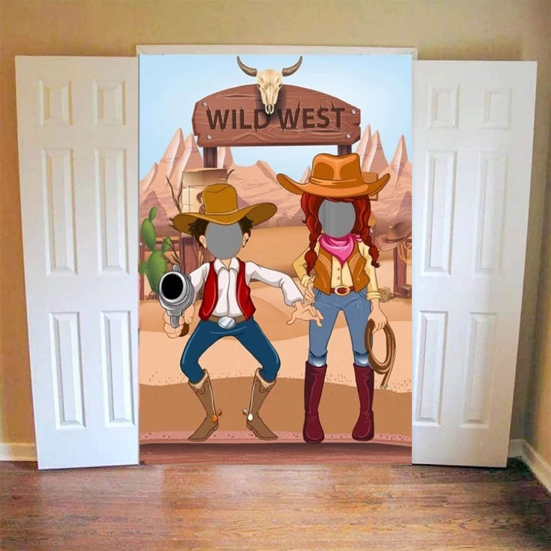 Photography Backdrop Party Cowgirl Cowboy Photo Door Pretend Play Party Game Photo Background Wall Party Home Decor Banner