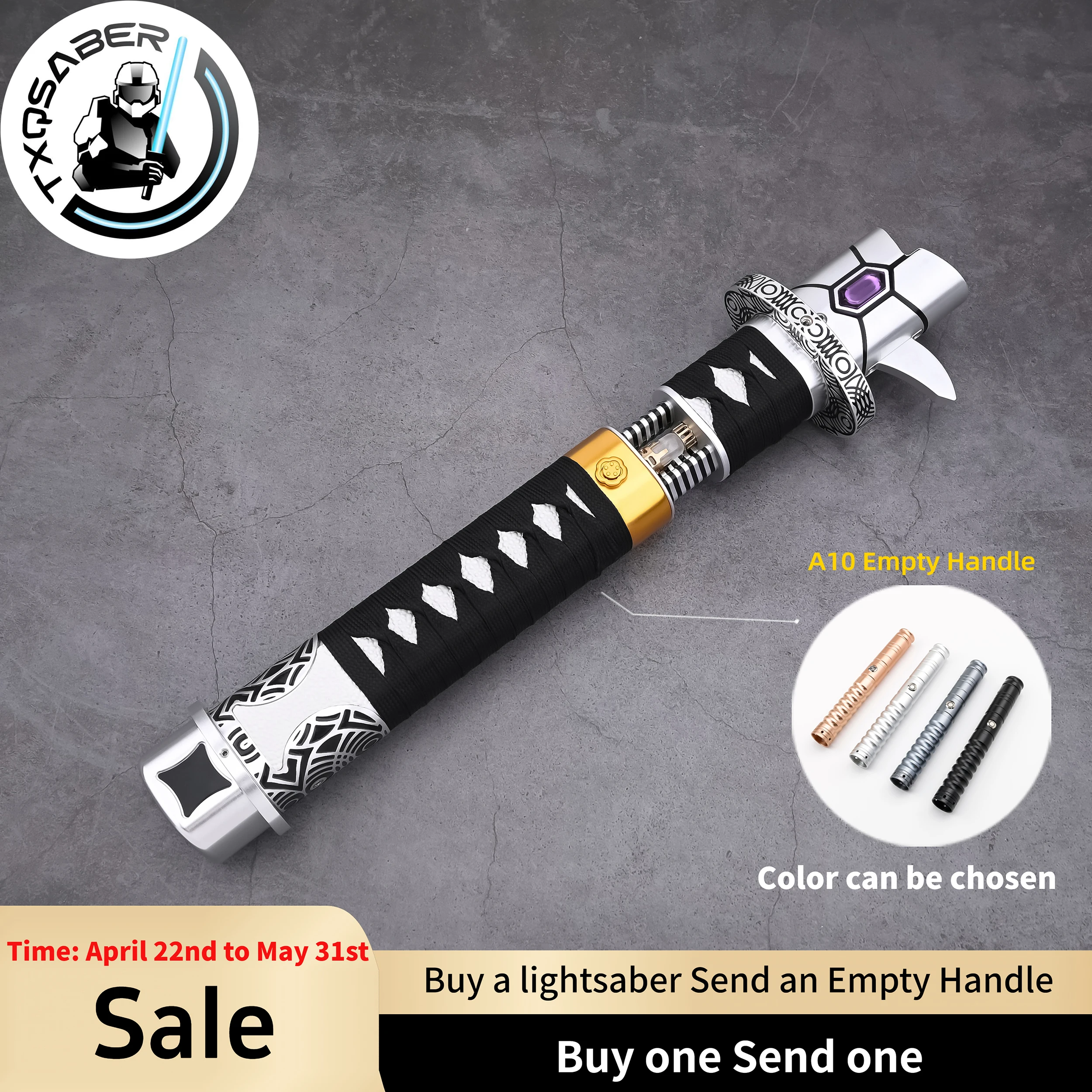 

TXQSABER Lightsaber Dark Katana Crystal Pixel Handle no Blade Smooth Swing Blaster FOC Metal Hilt for Adult Cosplay Toys