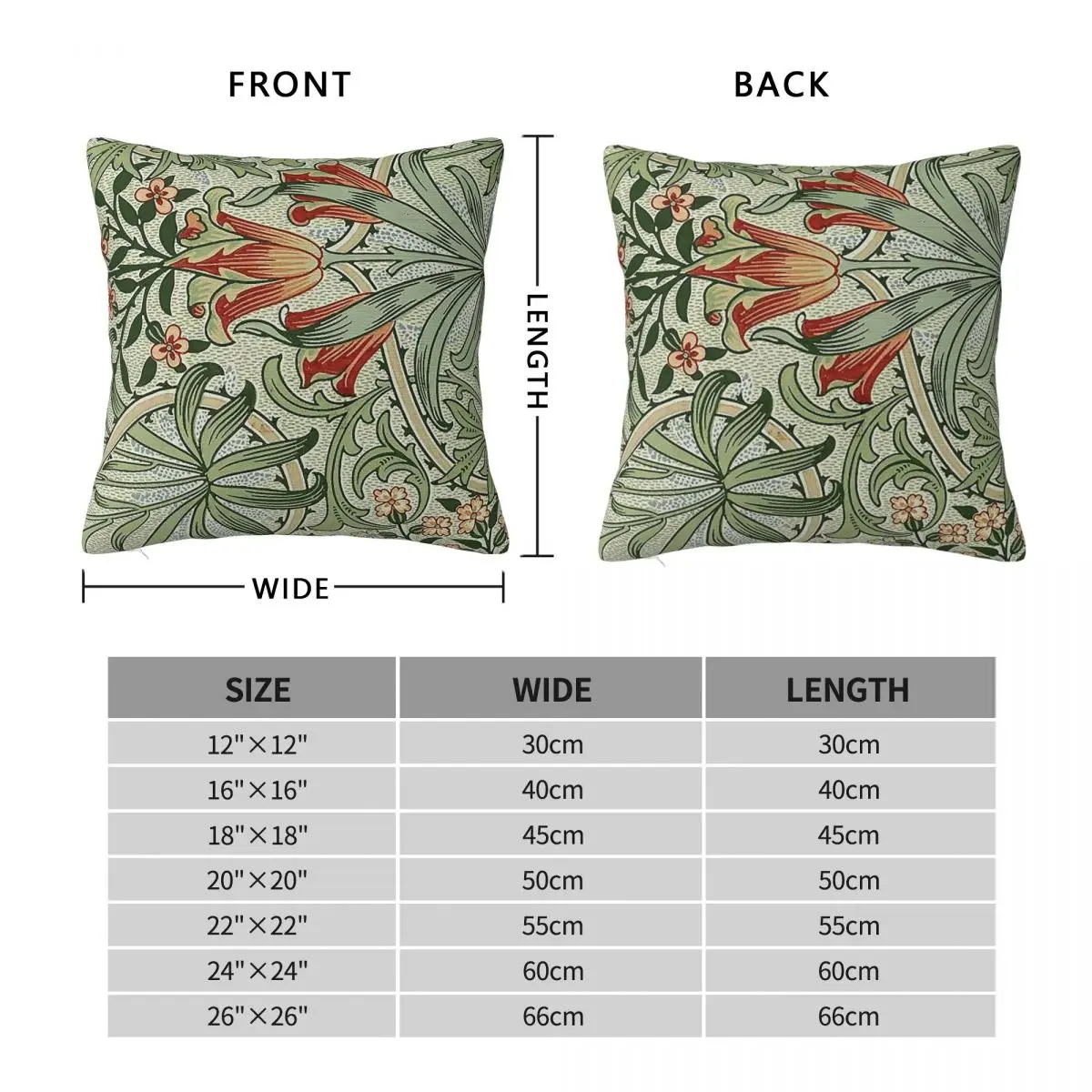 William Morris Green Weeds Square Pillowcase Polyester Linen Velvet Printed Zip Decor Home 18