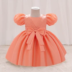 Infant Big Bow Party Baby Girl Dress Puff Sleeve 1st Birthday Princess Wedding Dress for Girls Toddler Baptism Tutu Evening Gown