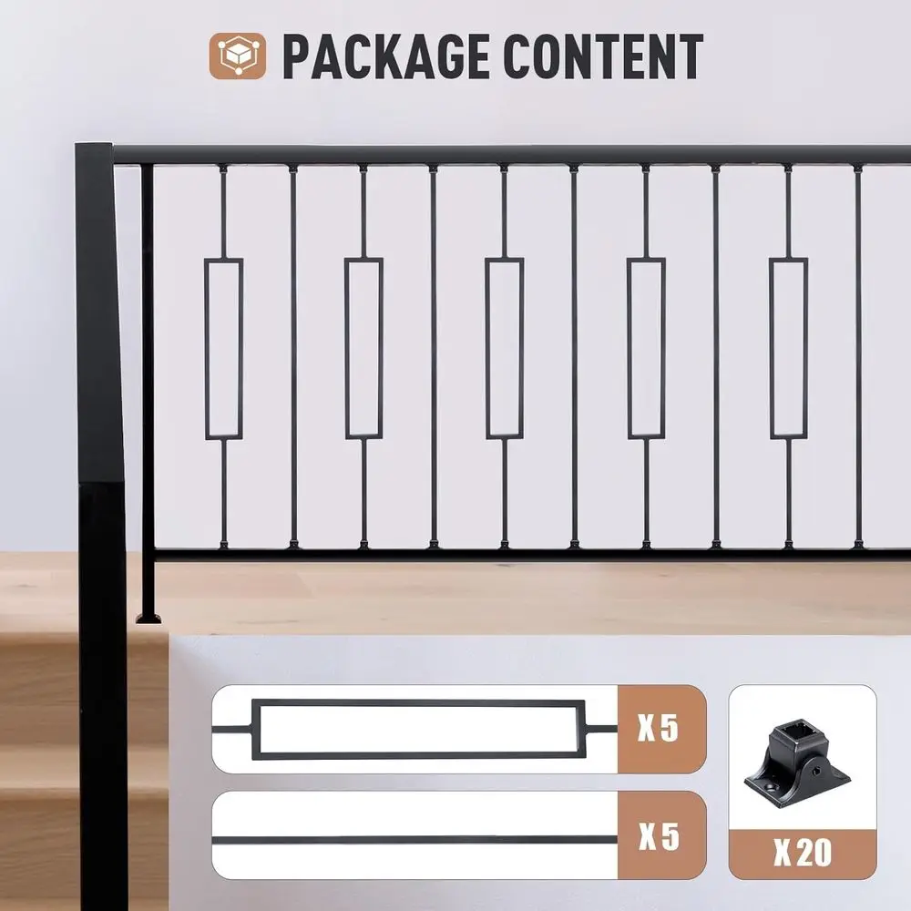10 عبوات من درابزينات الدرج الحديدية المربعة المجوفة مقاس 1/2 × 43.8 مع 20 حذاء دوار للاستخدام الداخلي