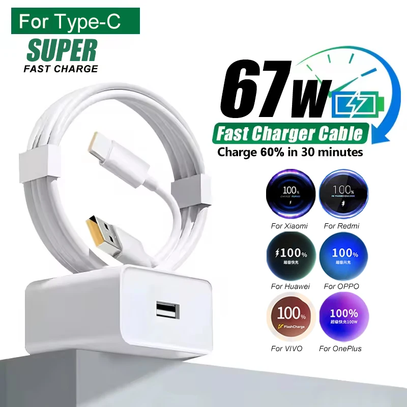67W USB-Ladegerät Schnellladegerät für Xiaomi Redmi POCO OnePlus OPPO VIVO HONOR Huawei 7A USB Typ-C Kabel Handy-Zubehör