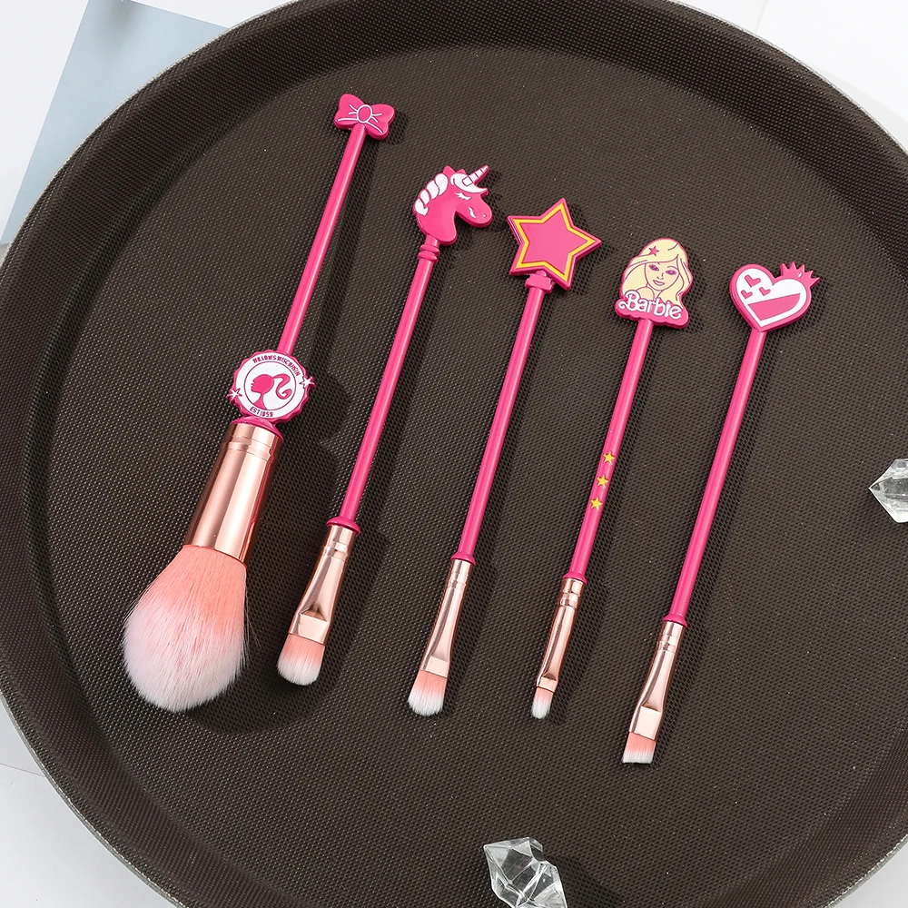 Disney Pink Barbie Creative Metal Handle Makeup Brushes Set for Women Teen Girls Fans Eye Shadow Brushes Tools Birhtday Gifts