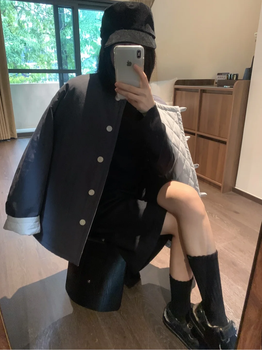 

Lightweight Quilted Cotton Jaet Casual Double-Sided Wear Diamond Pattern Loose Fit round Ne Single Button Closure Long Sl...