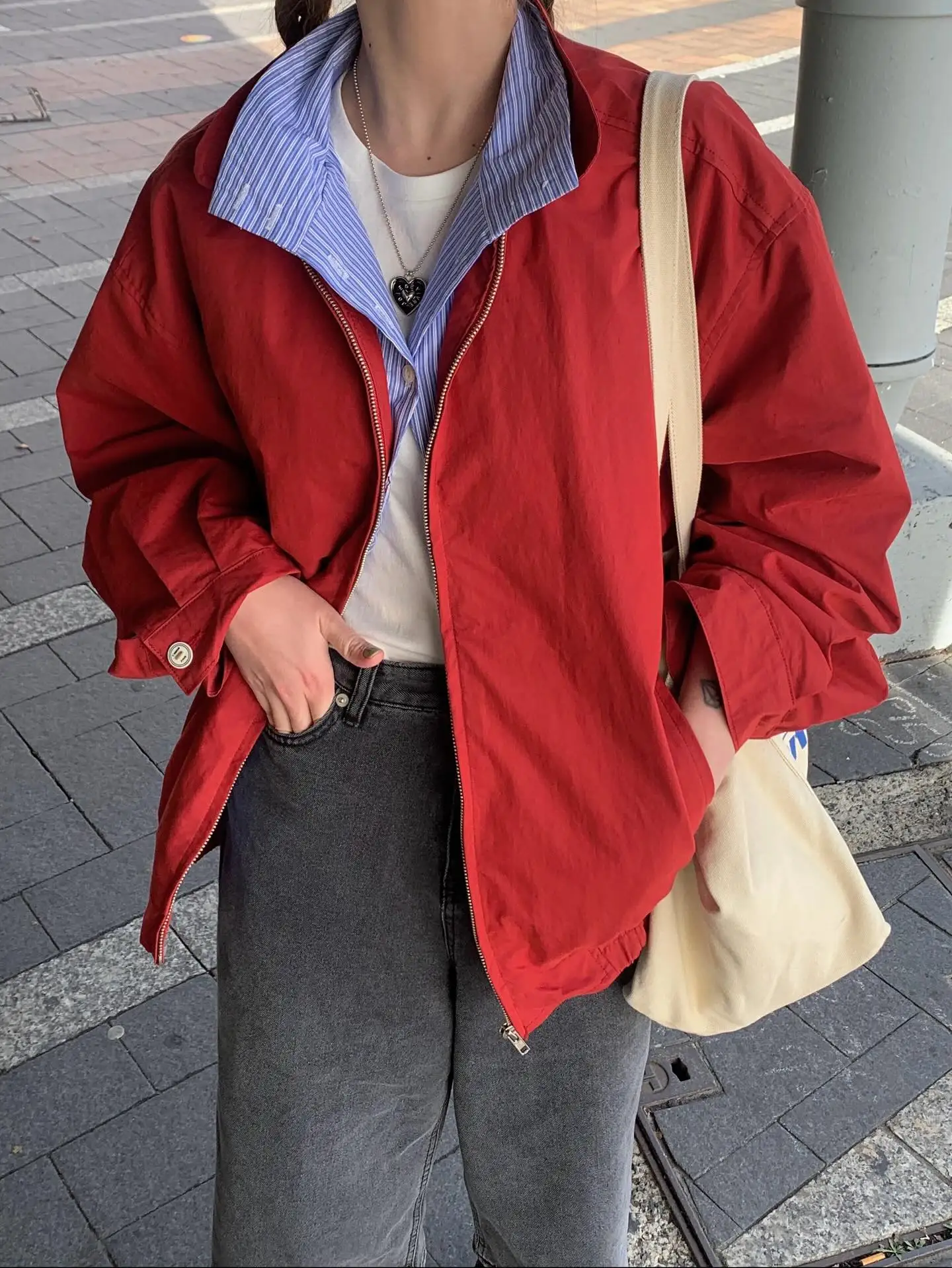 Chaqueta Informal Hoada con Forro a Cuadros Vintage Chic JL, Cuello Alto, Diseño Interior para Mujeres Jóvenes, Ropa de P...