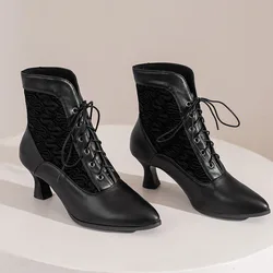 Lace-up Women Ankle Boots Middle Heels Fashion Lace Pointed Toe Autumn Winter Women Shoes Black Red White Short Booties WSH4927