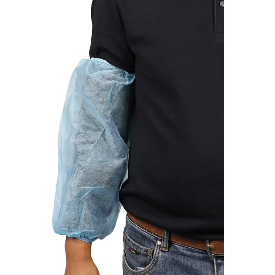 أغطية أكمام الذراع للاستعمال مرة واحدة للمختبرات الطبية والاستخدام الصناعي خالية من اللاتكس مع أطراف مرنة باللون الأزرق 16 بوصة 200 1000 Coun