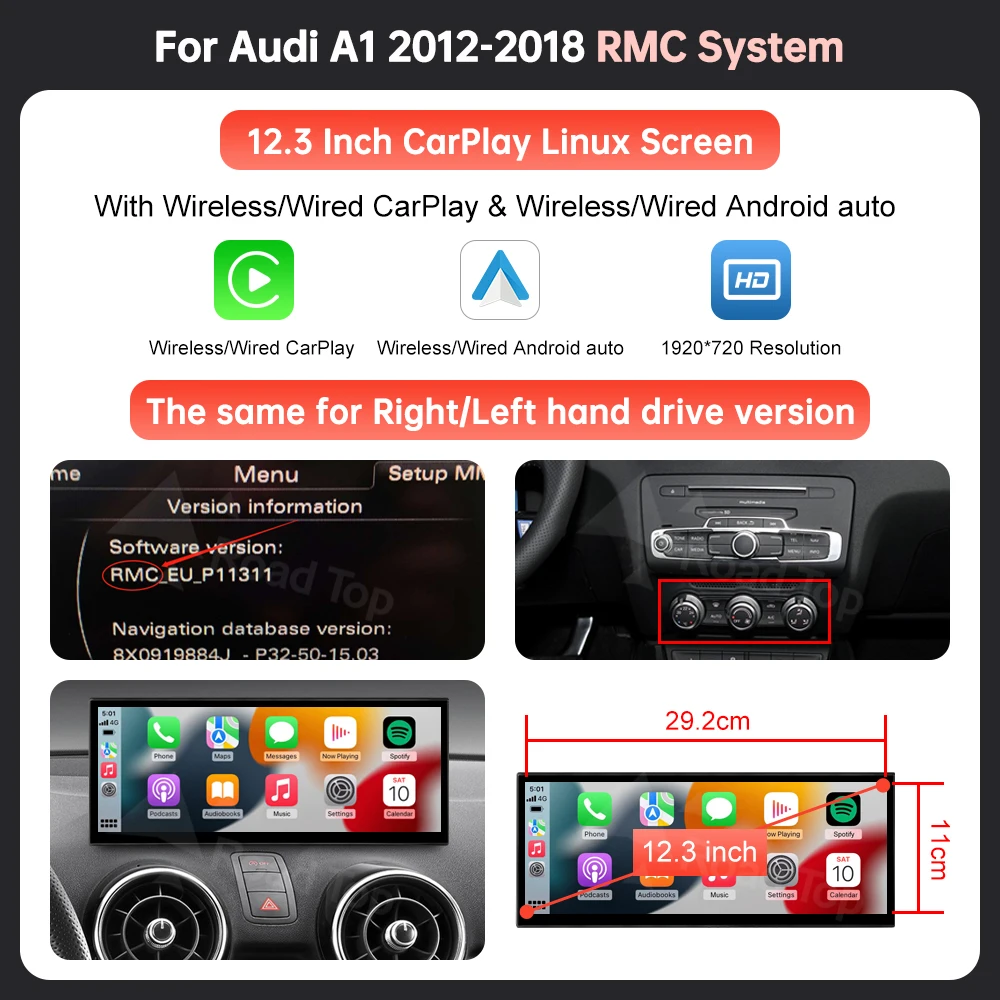 12.3'' Linux Screen Car Multimedia Display For Audi A1 Q3 2012-2018 with Wireless CarPlay Android Auto Airplay Autolink Function image 3