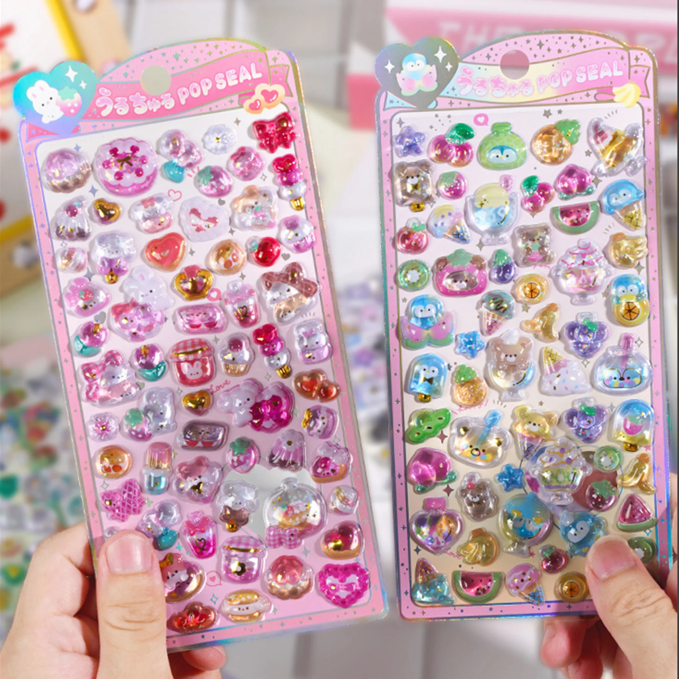 Kids 3D Relief Stickers - Cute Ghost Bird Strawberry Rabbit Penguin Decals High-adhesive for Kpop Photocard DIY Decor Gifts