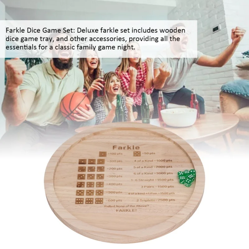 

Поднос для игральных костей Farkle, улучшение математических навыков, деревянный классический игровой поднос для игральных костей для семейной игры, круглый 30 см