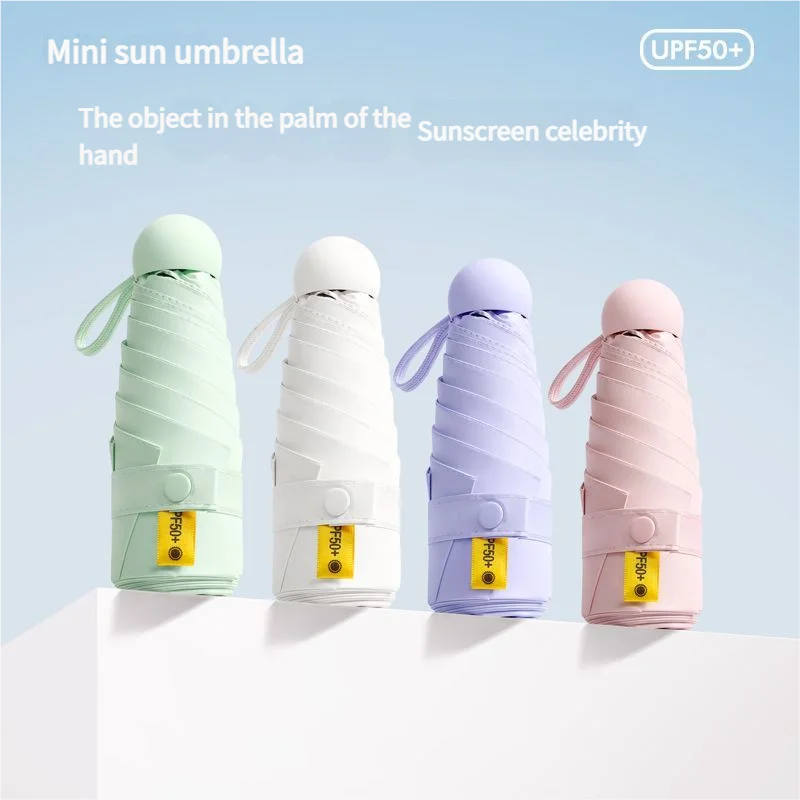 Mini Capsule Umbrella Five-Fold Six-Rib UPF50+ Sunshade UV Protection Compact Foldable Rain Umbrella for All Weather