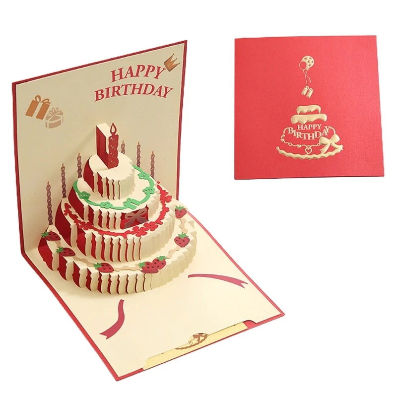 3D Pop-up Birthday Cards Happy-Birthday Greeting Card for Girl Kid Wife Husband Friend Postcards Gift Birthday Cake Card