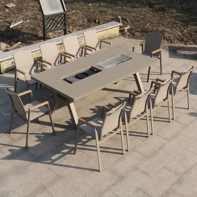 Outdoor Table and Chair Set with Electric BBQ Grill for Courtyard Garden Leisure Furniture