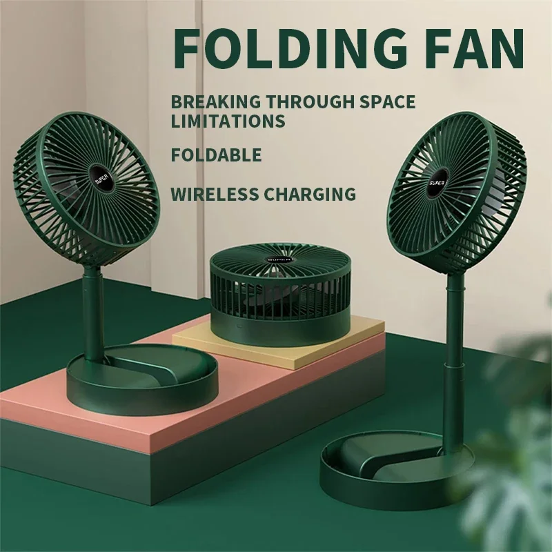 

Adjustable Height Stand Fan Portable Plug/ USB Charge Folding Fan Telescopic Floor 3 Speeds Super Quiet Electric Fan Home Office