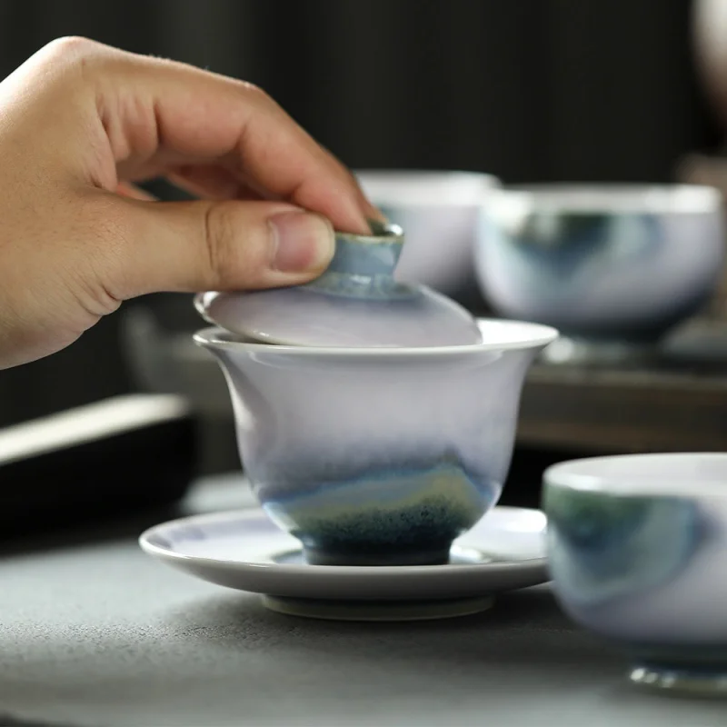 ★Mr. Qing Kung Fu Tea Set Light Luxury High-End Household Kung Fu Tea Art Tea Making Ceramic Tea Set Gift Box Heqing