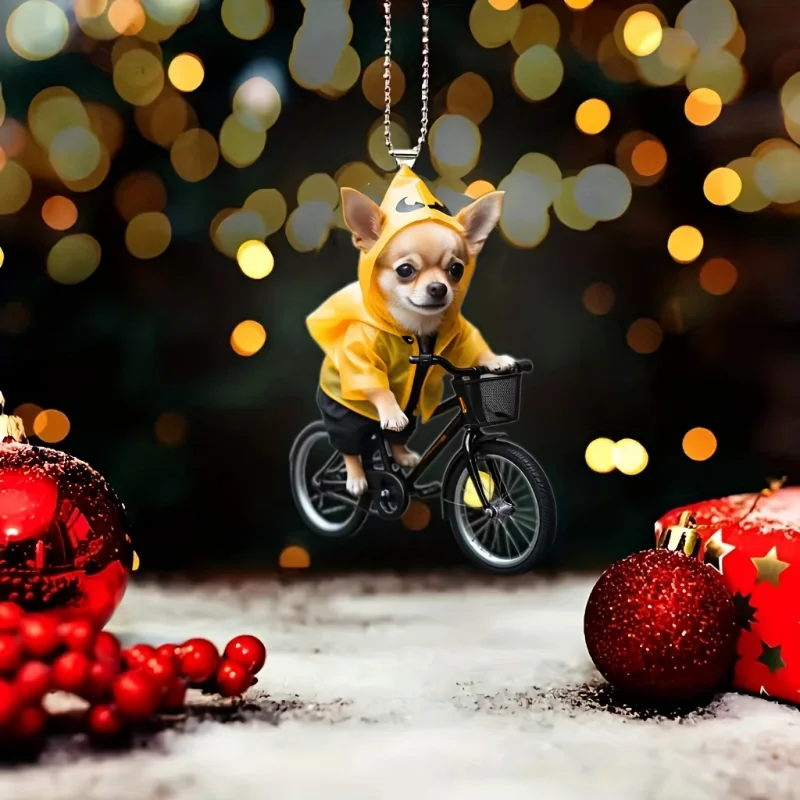 Cute Chihuahua Cycle Car Mirror & Keychain Versatile Charm Acrylic Puppy Backpacks Hanging Ornament Festive Party Decor & Gift