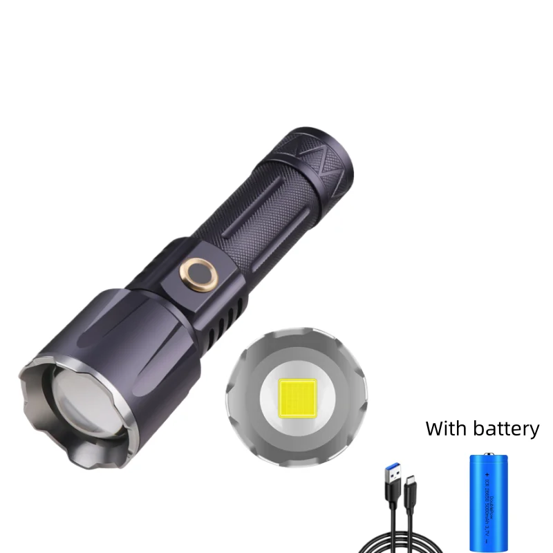 JIASHUAIXIN XHP360 zaklamp met hoge intensiteit en zoom, Type-C snel opladen 30W LED witte laser lange afstand zaklamp