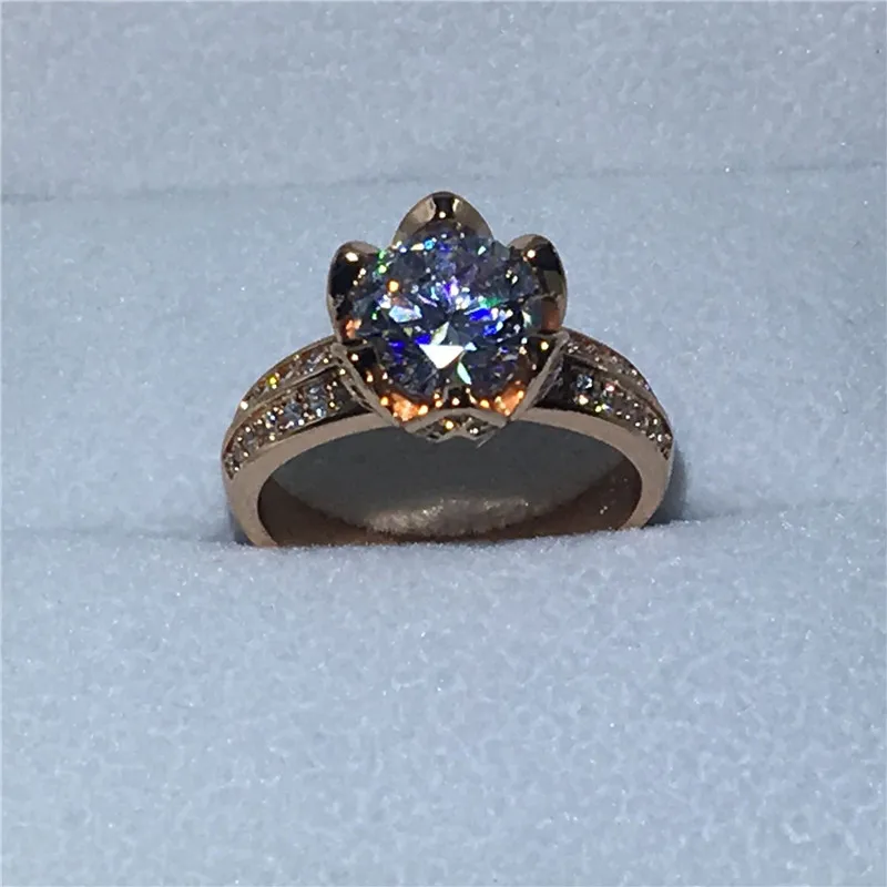 

18K Rose Gold Flower Lab Diamond Ring Wedding Band Rings for Women Engagement Promise Party Jewelry Gift