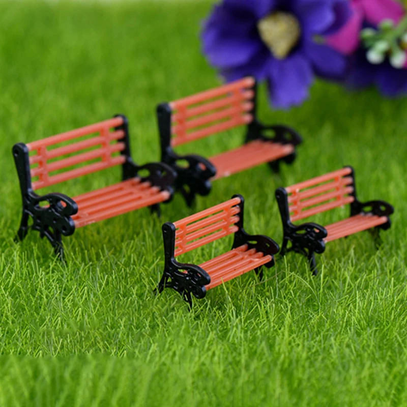 NEW 2Pcs Mini Garden Ornament Miniature Park Seat Bench Micro Landscape Home Decoration