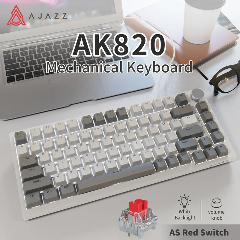 AK820 Red-Switch Mechanisch Gaming-Toetsenbord, 75% Layout, Hot-Swappable Switches, Met USB-C-poort, Witte Achterverlichting, Fiv