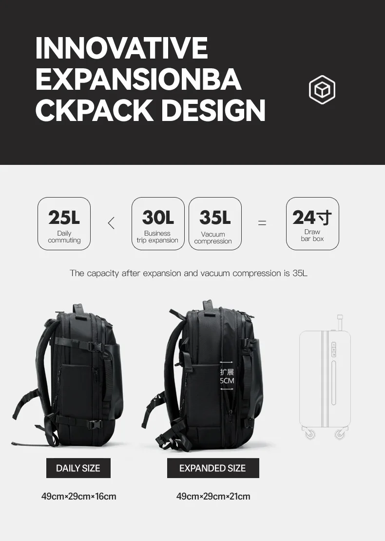 Men's Backpack Business Trip Backpack Large Capacity Expansion Multifunctional Vacuum Compression Travel Backpack for Men