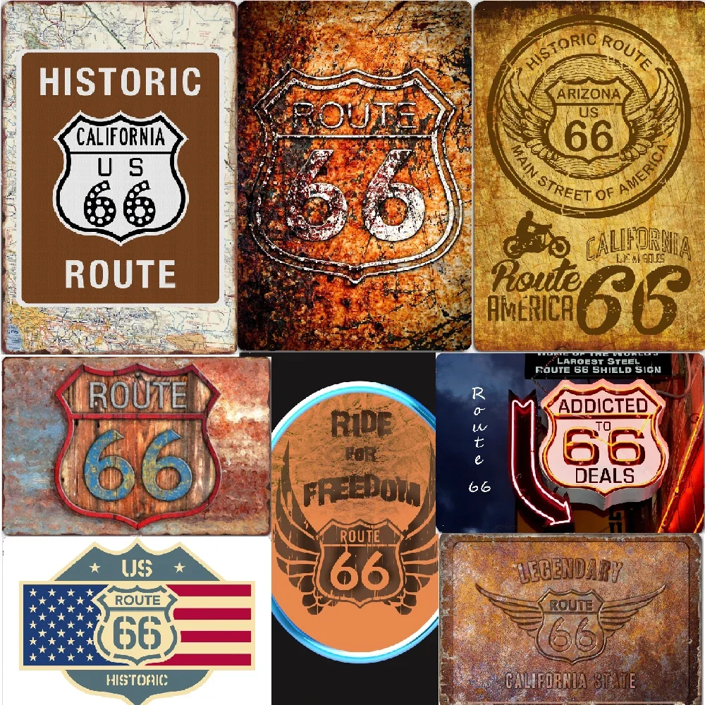 

U.S. Route 66 Nostalgia Map Art Road Metal Plate Tin Sign Plaque Vintage Restaurant Home Bar Cafe Kitchen Wall Decor Accessories