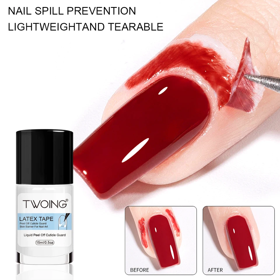 Líquido de uñas de 15ml para pelar, protector de cutícula con borde anti-desbordamiento, cinta de látex para uñas, protector de dedos y esmalte 5