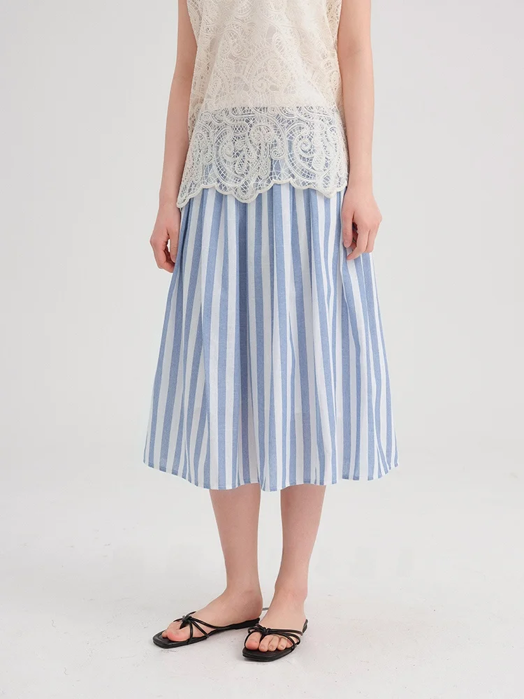 

Country Sle Striped Midi Skirt A-Line f-length Summer New Arrival High Waist Polyester Fiber 00% Commute Sle Skirt