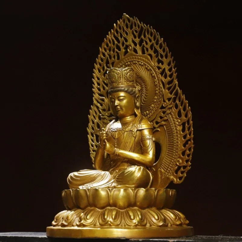 Hand-Cast Premium Gilded Copper Vairocana Buddha Statue - 16.1