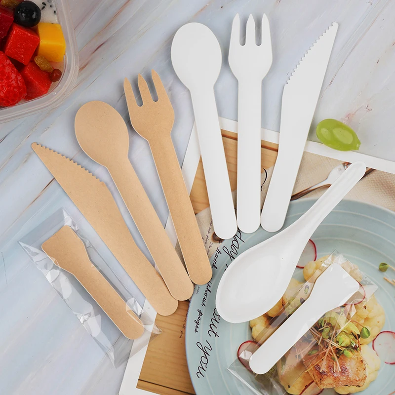 

Thiened Disposable Paper Utensils Fork Spoon Ice Cr Cake Spoon Biodeadable Paper Pulp Fork Spoon No Plastic Ban Specia...