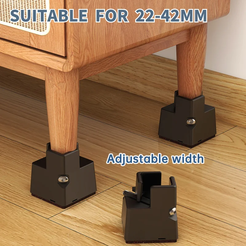 

4PCS Adjustable Furniture Leg Risers Chair Leg Pads Square Round 50mm 75mm 100mm Sofa Table Bed Foot Risers with Screw Clamp