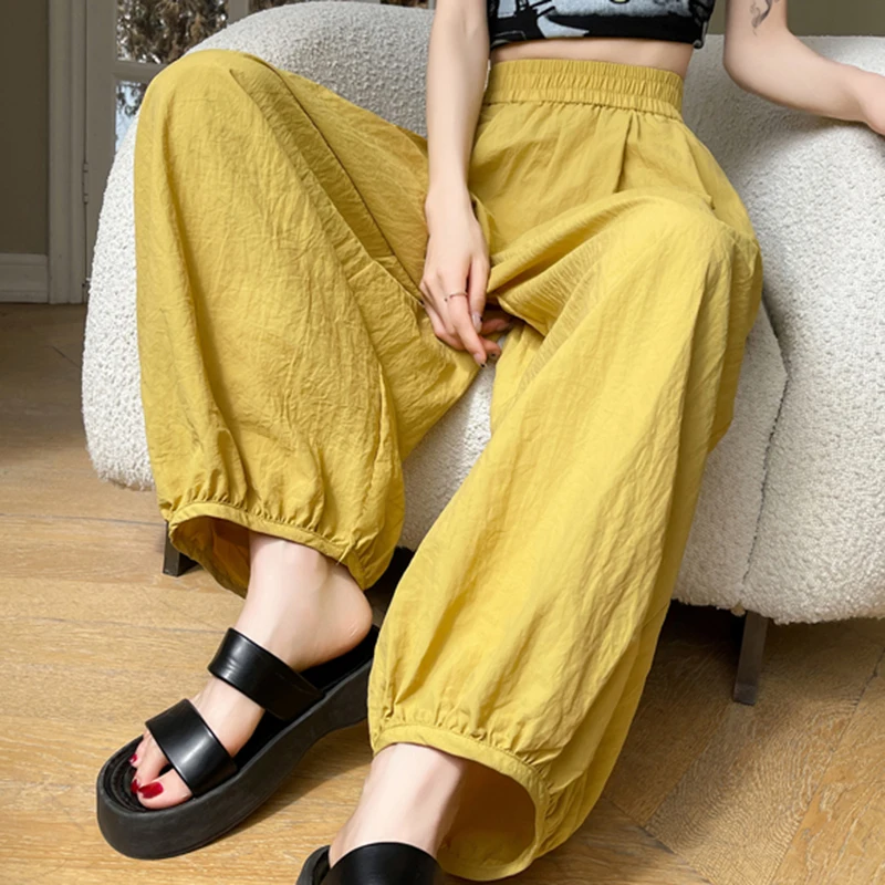 Cotton Linen Sweatpants Women Loose Lazy Ice Silk Thin Summer Lantern Trousers Casual Sunscreen Japan Yamamoto Wide Leg Pants