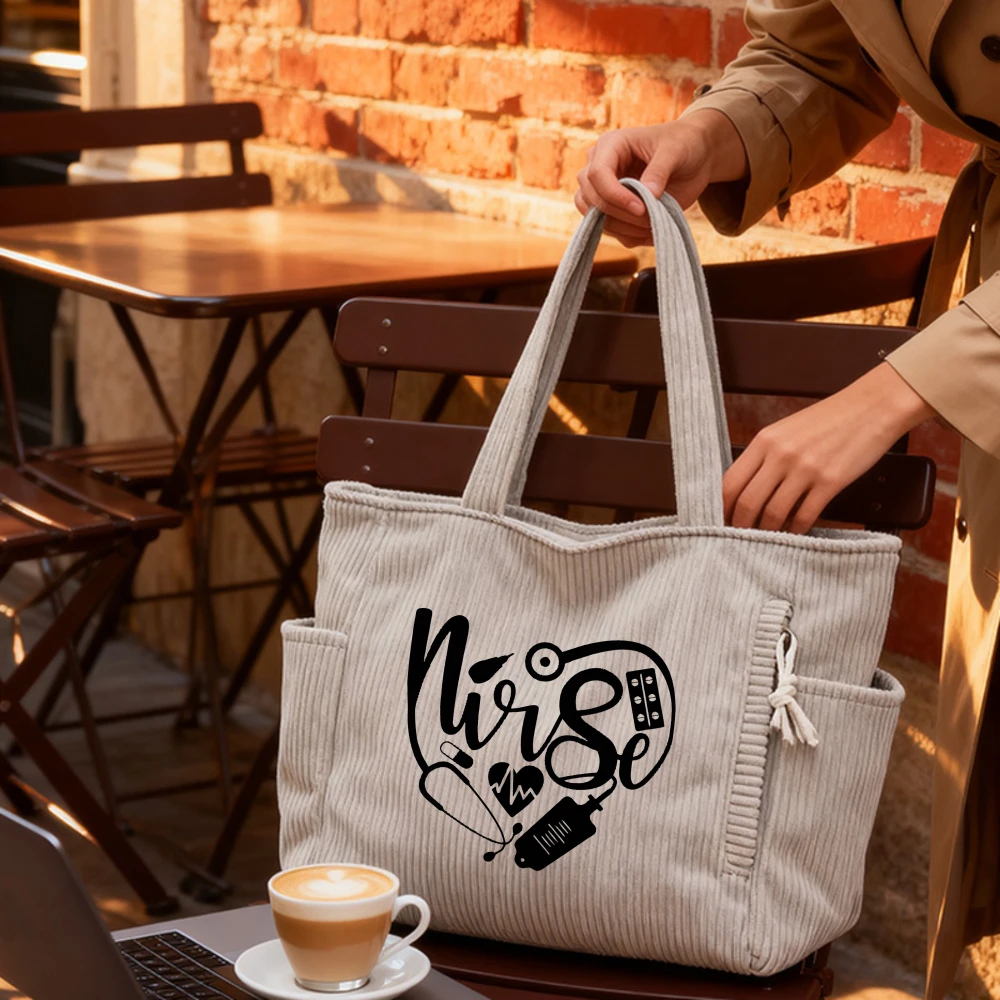 

Женская вельветовая сумка-тоут для медсестер, сумка для покупок, идеально подходит для Недели медсестер, выпускного, Рождества, ежедневных поездок на работу, офиса.